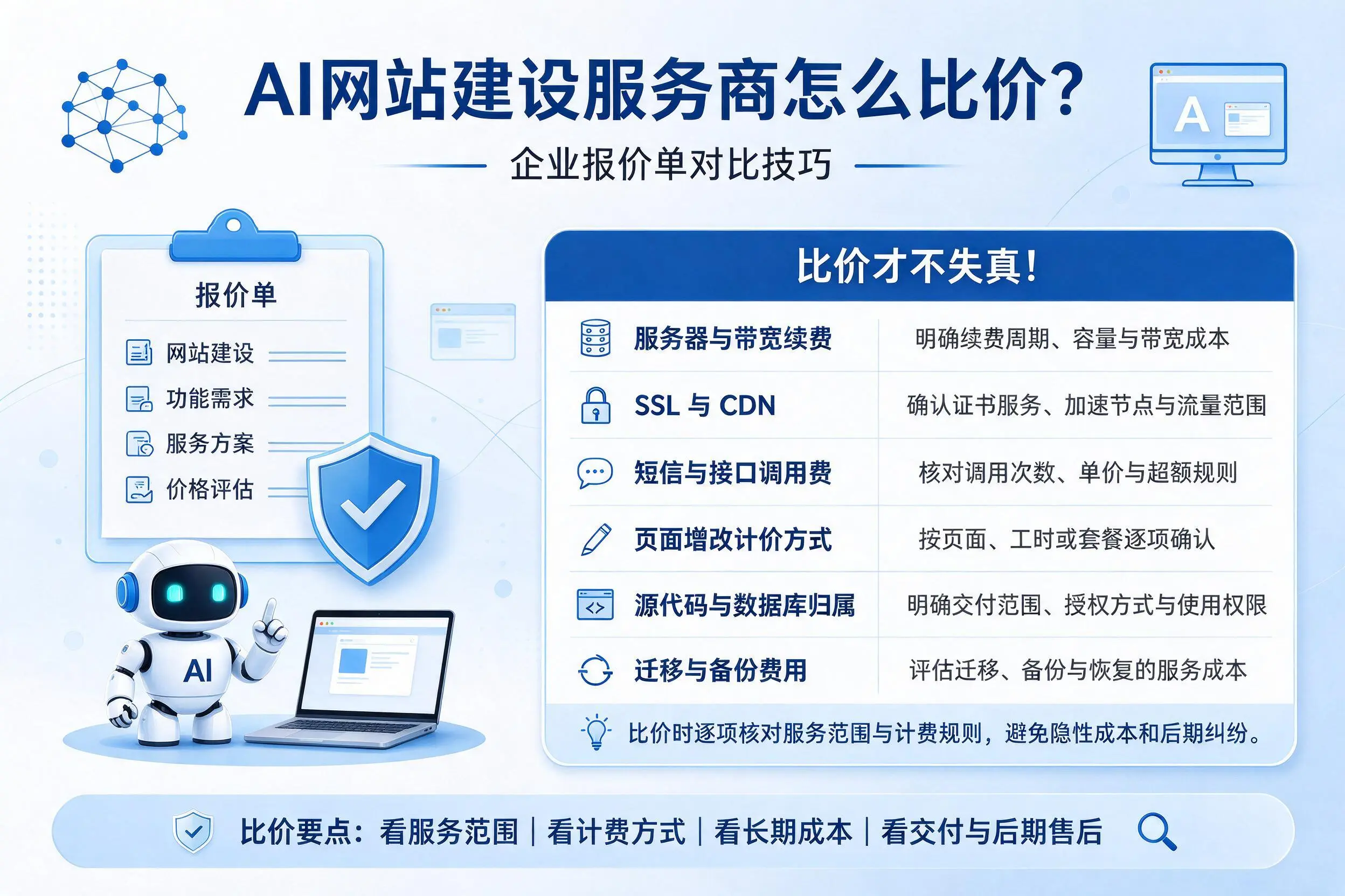 AI网站建设服务商怎么比价?宣城企业报价单对比技巧